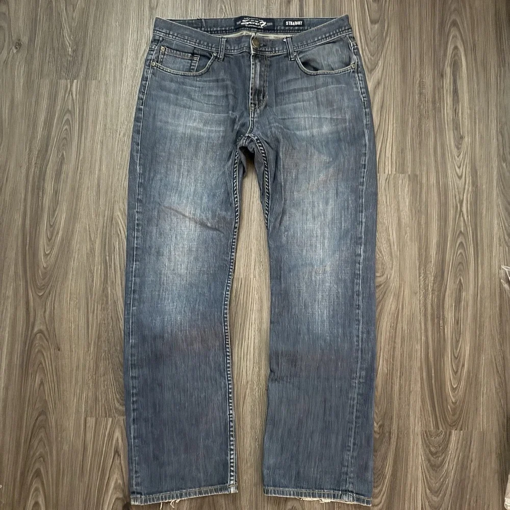 Seven 7 For All Mankind Straight Jeans 36x34 Excellent Whiskered Distressed